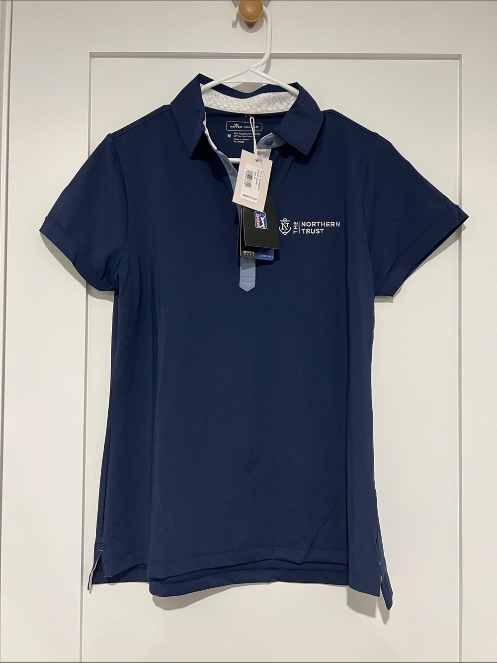 Peter Millar Women’s Navy Golf Polo with Light Blue Trim Size Medium - Picture 1 of 3